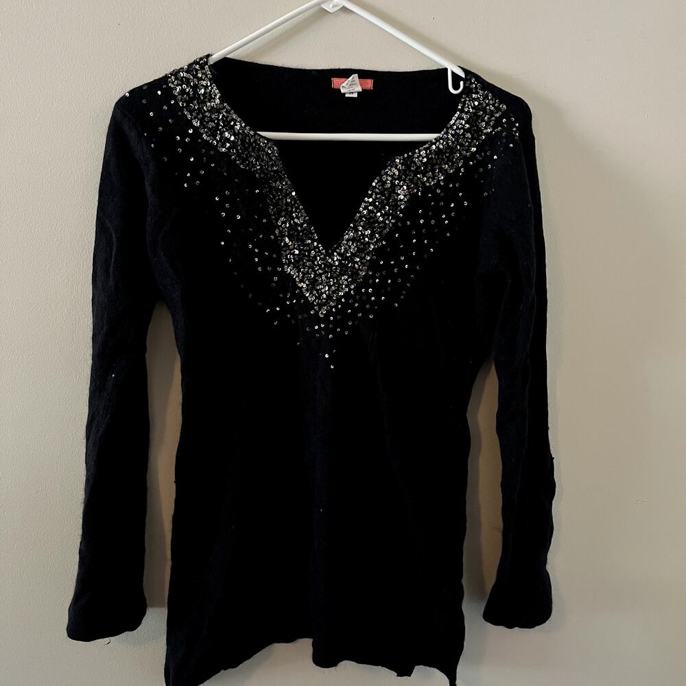glam souls y2k bedazzled collar black wool longsleeve women's medium